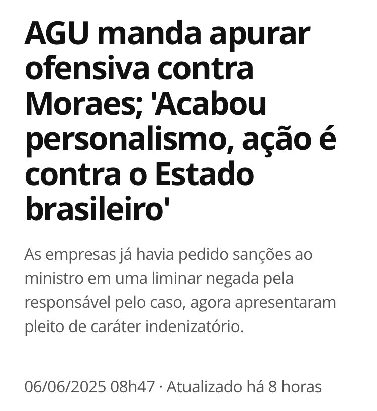 AGU é um Órgão da União, a União não é do STF e STF, não é do Moraes e muito menos da AGU ou da União.
Pior ainda é AGU cobrar ações sobre o Judiciário EUA .

Portanto o “Bessias” da AGU, comete crime de improbidade administrativa!