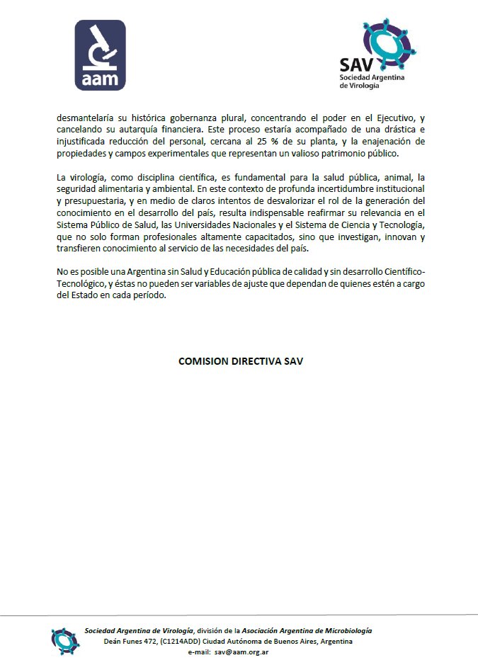 Declaración de la Sociedad Argentina de Virología <a href="/Virologia_arg/">Sociedad Argentina de Virología</a>