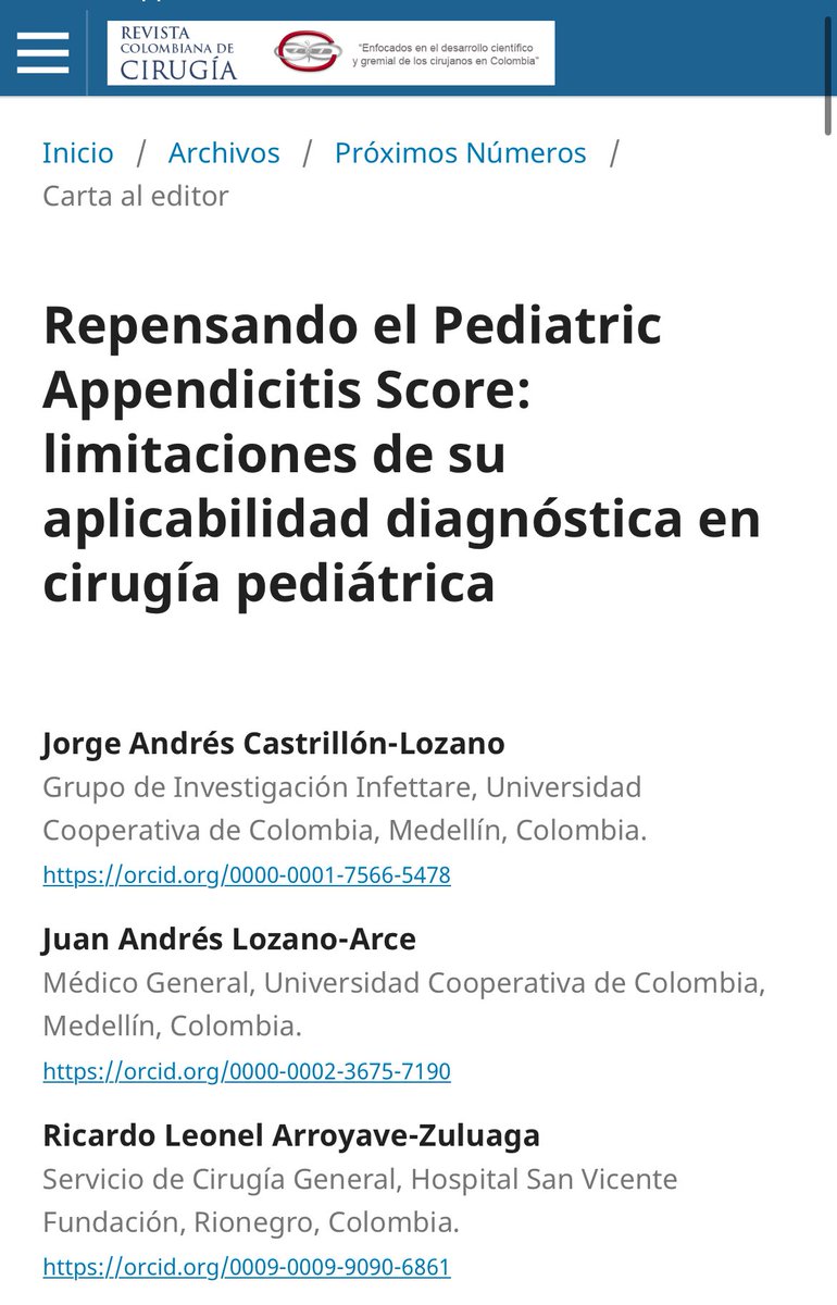 revistacirugia.org/index.php/ciru…
🐯🦾
<a href="/rikardoarroyave/">Ricardo Arroyave</a> 
<a href="/juanlozar24/">Juan Andrés Lozano Arce</a>