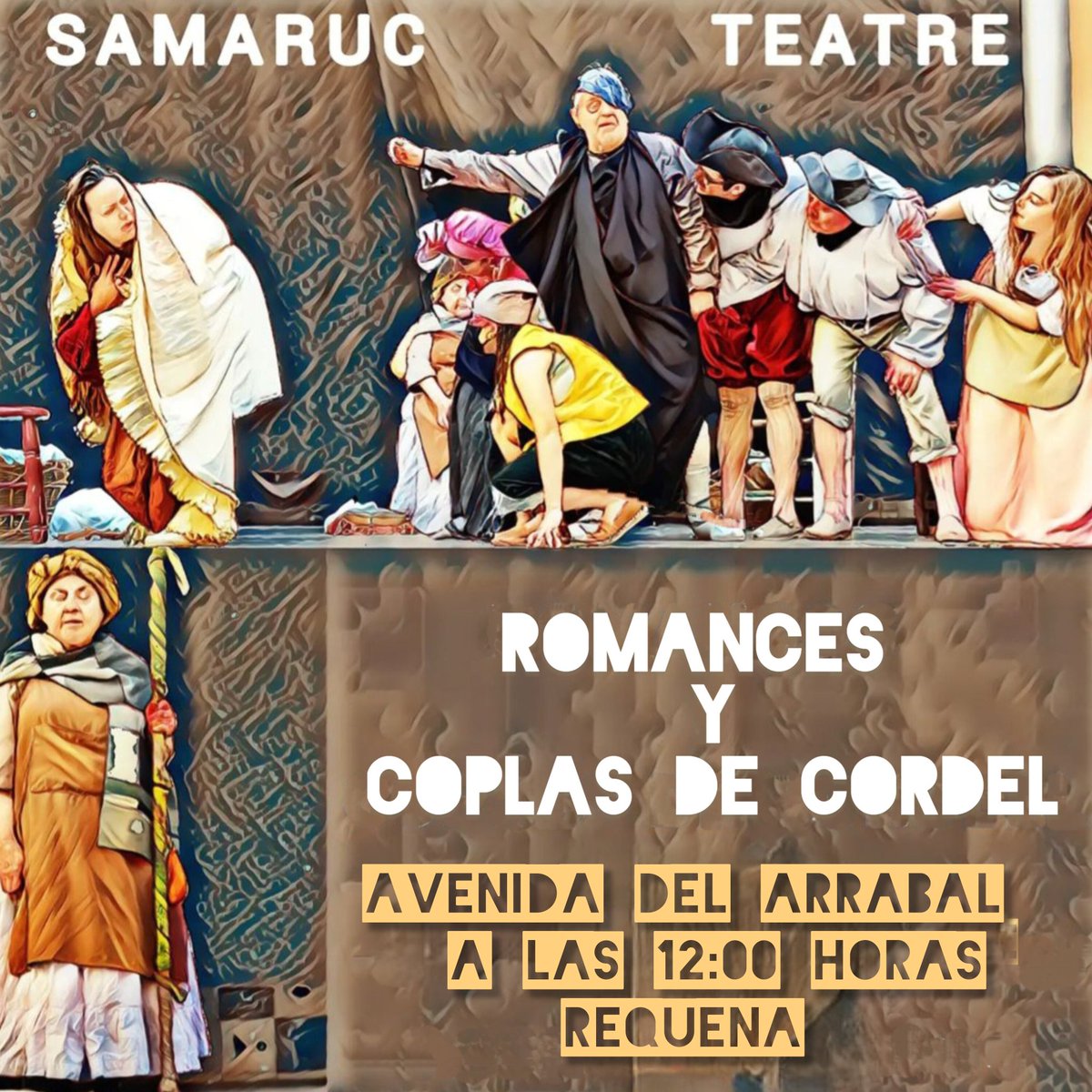 SamarucT's tweet photo. 🎭 ¡Samaruc Teatre representará!🎭
Los Romances y Coplas de Cordel, ¡más de 40 veces encantando al público!
📍 Dónde: Avenida del Arrabal nº 7, Requena  
🕛 Cuándo: 12:00 horas
¡No te quedes fuera de la diversión!
¡Prepárense para disfrutar de un espectáculo lleno de risas! https://t.co/j8ygRlqv8K
