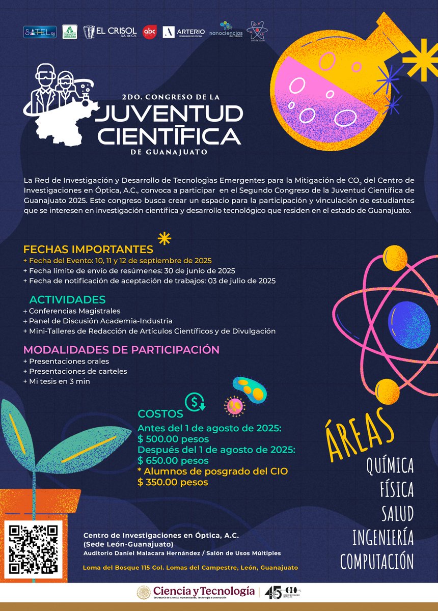¡Nanociencias de México te invita al 2do. Congreso de la Juventud Científica de Guanajuato, que se llevará a cabo el 10 y 11 de septiembre de 2025 en el CIO, León!

¡No faltes!