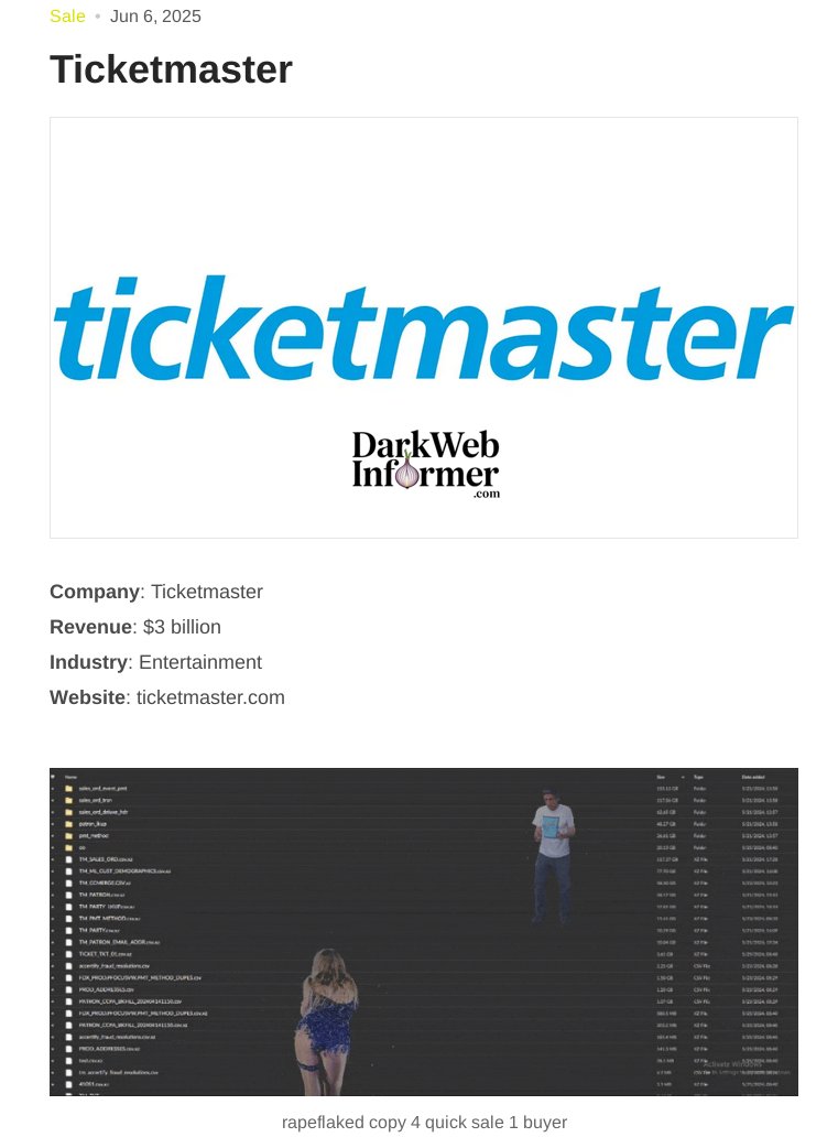 DarkWebInformer's tweet image. 🚨🇺🇸Ticketmaster has Been Claimed a Victim by Arkana Security Ransomware

Yes the GIF was part of the claim.
