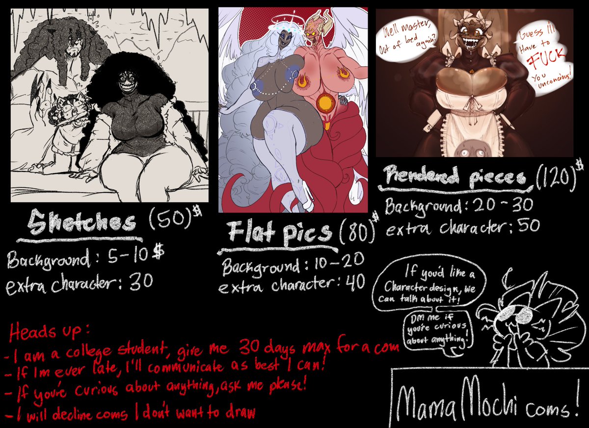 Redid my price sheet if anyone is interested in coms btw! Im currently saving for something big irl, so If you'd like an animation com/or regular art piece, feel free to dm me and ill send you my price list!
