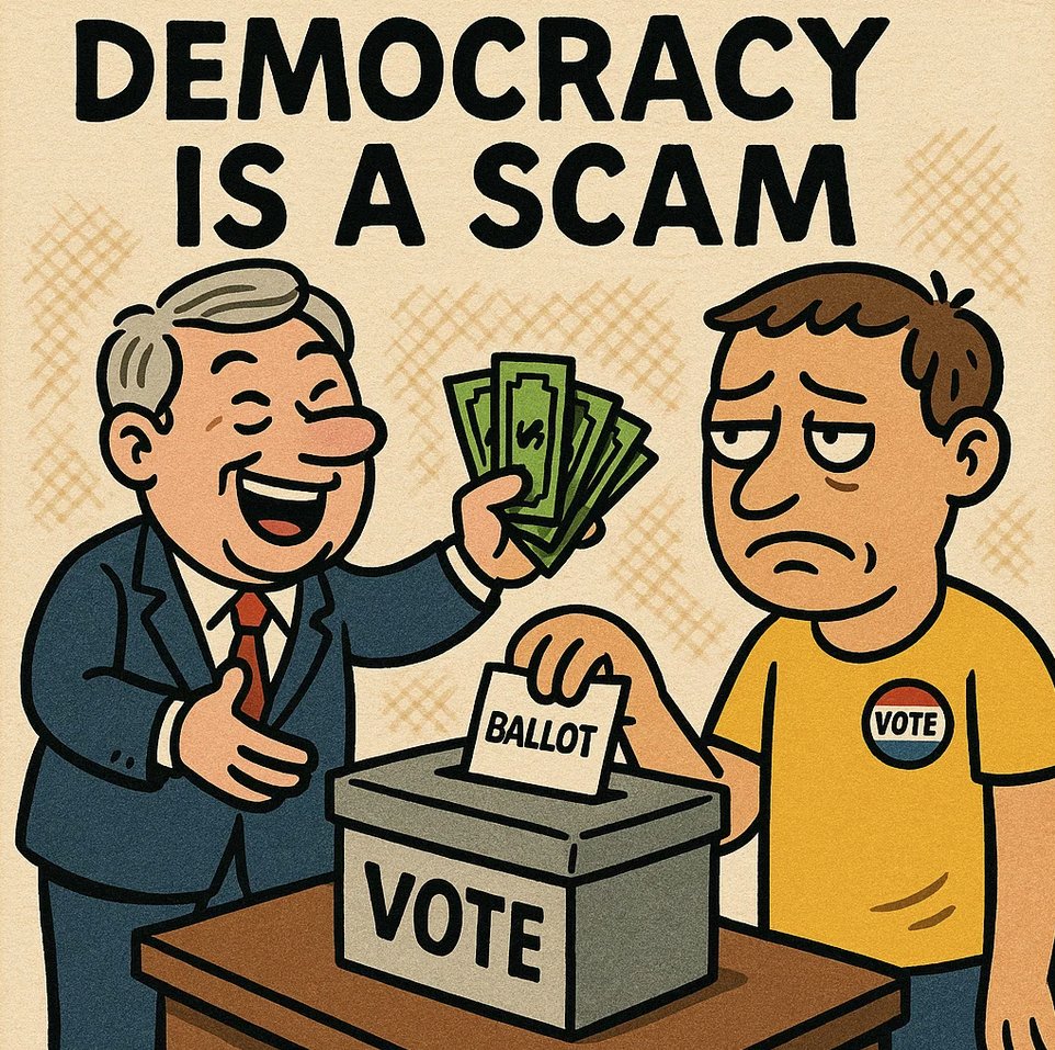 There is no such thing as democracy!

Democracy does not exist - no country has it - it is an illusion.

You vote for a small selection of predefined parties, and then you have no influence for several years. Promises made during election campaigns are rarely followed up, and