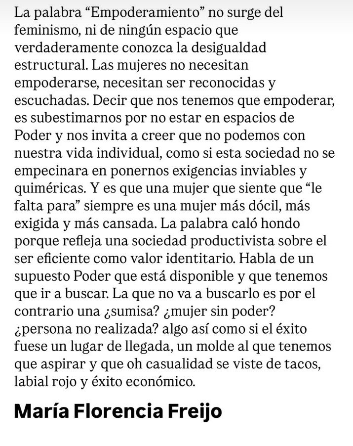 Na :) (@lavandayvos_na) on Twitter photo Me parece necesario hablar del "Empoderamiento" porque vamos por la vida tratando de ser eficientes y eficaces, buenas en todo y hacer mil cosas a la vez para sentirte una mujer empodera. Y lo único que estamos es agotadas. <a href="/florfreijoo/">Maria Florencia Freijo</a> 💜 Me parece necesario hablar del "Empoderamiento" porque vamos por la vida tratando de ser eficientes y eficaces, buenas en todo y hacer mil cosas a la vez para sentirte una mujer empodera. Y lo único que estamos es agotadas. <a href="/florfreijoo/">Maria Florencia Freijo</a> 💜