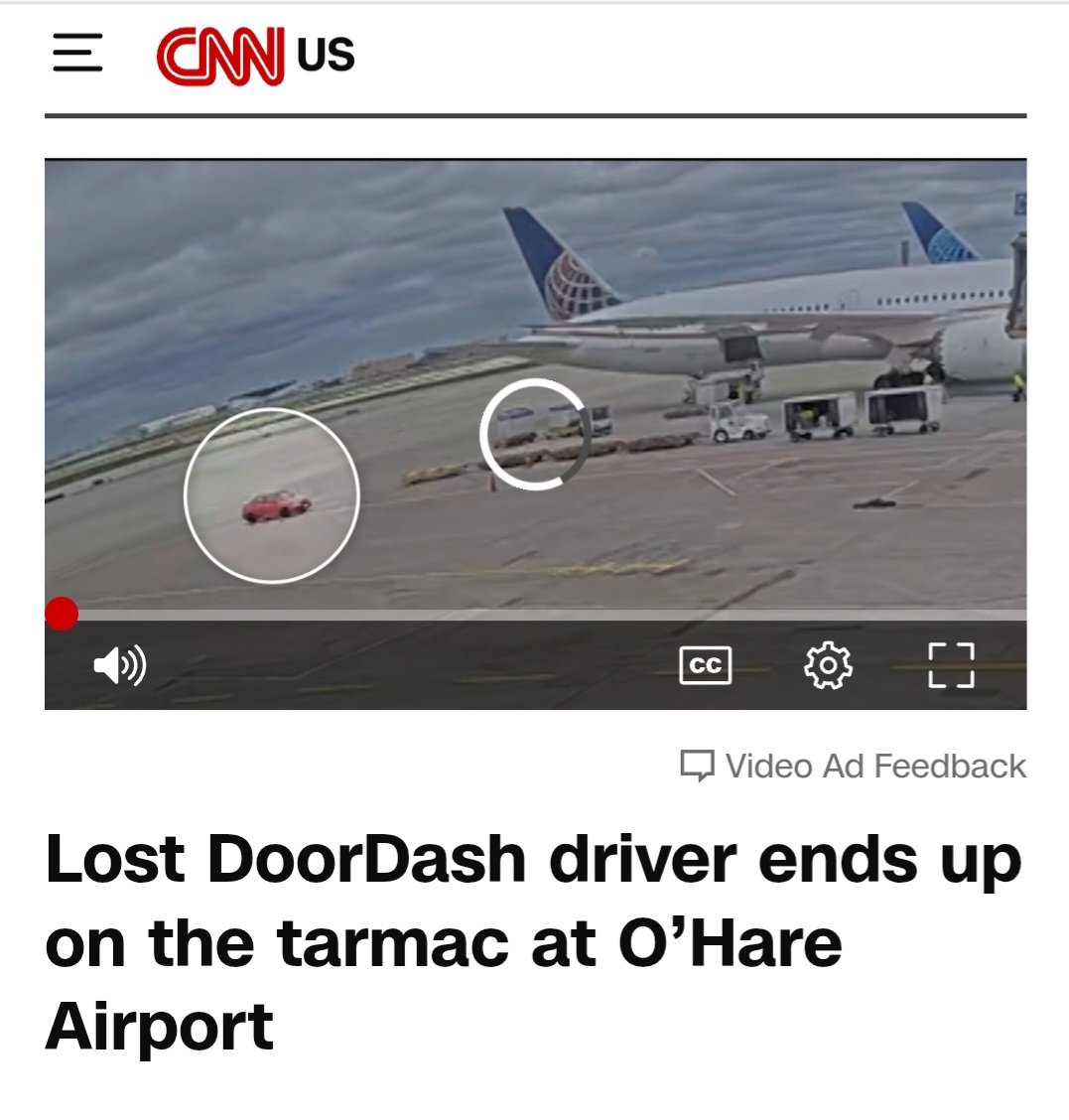 Un repartidor de Doordash (equivalente de Rappi) se equivocó de camino al llevar su delivery  y terminó rodeado de aviones en plena plataforma del aeropuerto O'Hare de Chicago.