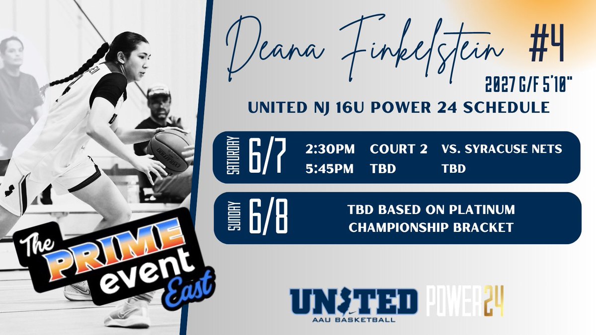 Deana Finkelstein (@deanafbb) on Twitter photo Excited to get back on the court for the Prime Event East at Spooky Nook with my <a href="/unitedNJaau/">United NJ AAU</a> P24 team! Excited to get back on the court for the Prime Event East at Spooky Nook with my <a href="/unitedNJaau/">United NJ AAU</a> P24 team!