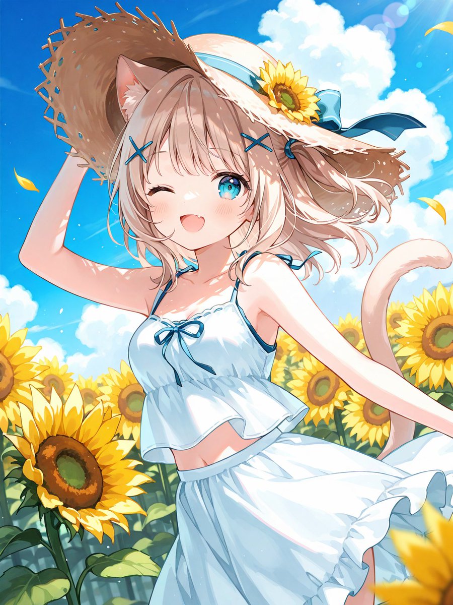 miruさん
イベント参加させていただきます✨

今日はノーマルにいかせていただきたいと思います♪

#AI夏の向日葵が似合う女の子選手権 #うちの子モカ