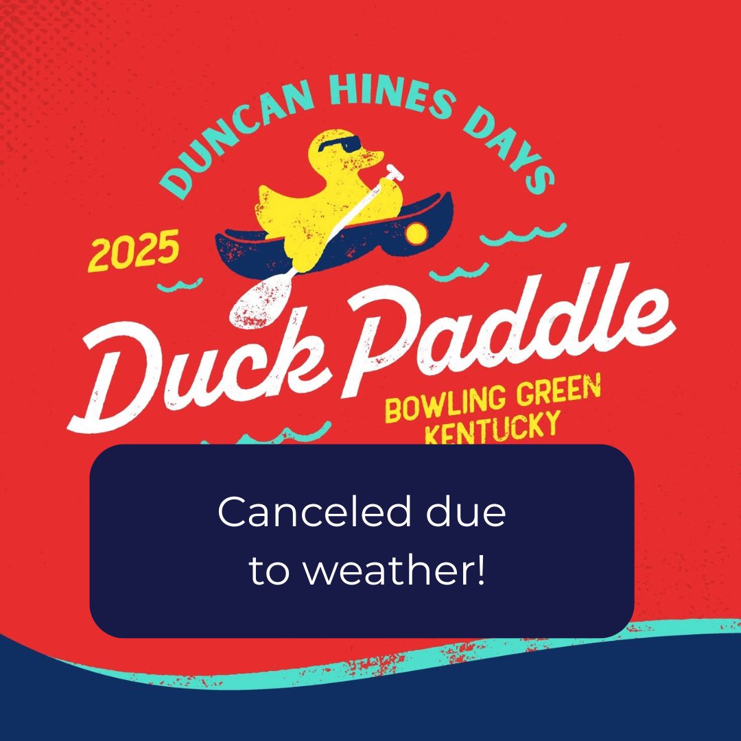 Duncan Hines Days (@duncanhinesdays) on Twitter photo Bad news! Too much rain has fallen today and our pros have advised us to cancel tomorrow morning’s Duck Paddle Race & Regatta. All who purchased registrations will be refunded. We hoped it wouldn’t come to this, but see you next year’ ☔️ <a href="/wnkytv/">WNKY News 40</a> <a href="/wbkotv/">WBKO News</a> <a href="/joeimel/">Joe Imel</a> <a href="/bgdailynews/">Bowling Green Daily News</a> Bad news! Too much rain has fallen today and our pros have advised us to cancel tomorrow morning’s Duck Paddle Race & Regatta. All who purchased registrations will be refunded. We hoped it wouldn’t come to this, but see you next year’ ☔️ <a href="/wnkytv/">WNKY News 40</a> <a href="/wbkotv/">WBKO News</a> <a href="/joeimel/">Joe Imel</a> <a href="/bgdailynews/">Bowling Green Daily News</a>