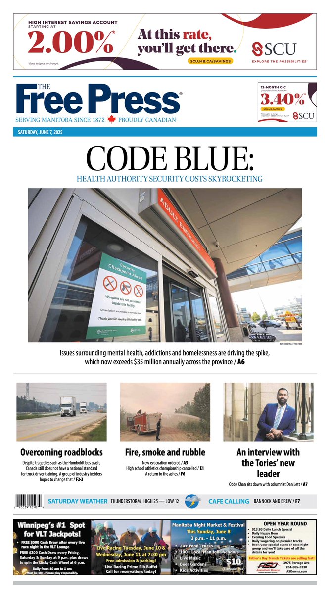 Code Blue on the front of Saturday's <a href="/WinnipegNews/">Winnipeg Free Press</a> #wfp