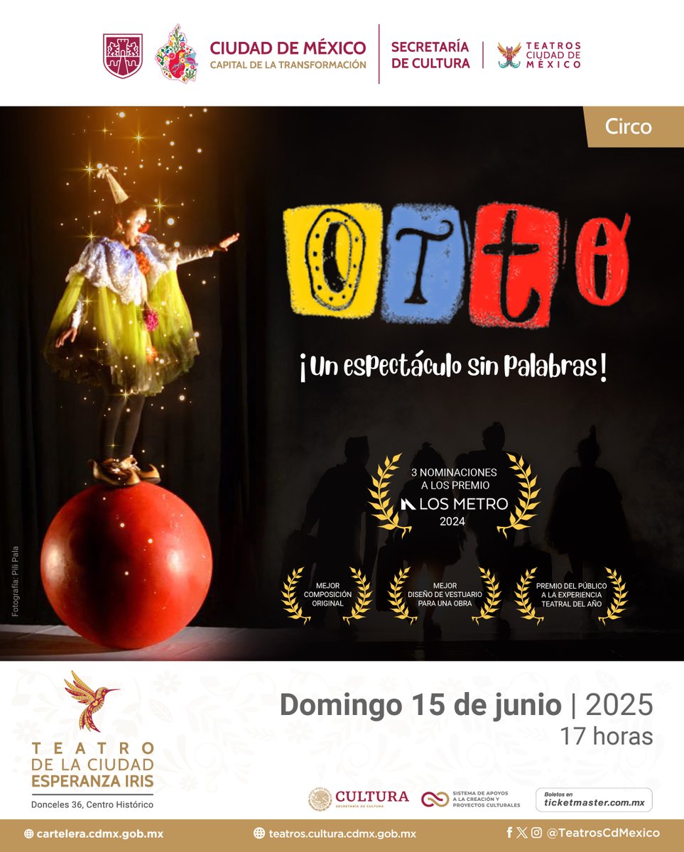 ✨ OTTO es magia, emoción y arte sin palabras. Nominada a 3 Premios METRO 2024, incluyendo Mejor Composición Original y Experiencia Teatral del Año. 
Descubre por qué ha conquistado corazones.
 🎟️ bit.ly/43QxFSG
#carteleraCDMX #OTTO #premios #quehacercdmx
