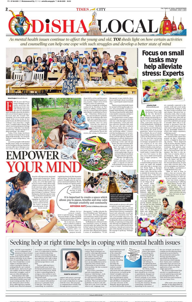 EMPOWER YOUR MIND

As mental health issues continue to affect the young and old, TOI sheds light on how certain activities and counselling can help one cope with such struggles and develop a better state of mind

#Odisha
#OdishaLocal