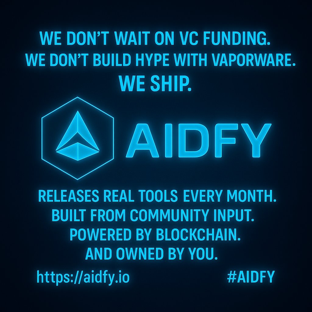 AIDFY_Lifetime's tweet photo. We don’t wait on VC funding.
We don’t build hype with vaporware.
We ship.
$AIDFY releases real tools every month.
Built from community input.
Powered by blockchain.
And owned by YOU.
 https://t.co/zxqFJefefC
#AIDFY #Web3Utility #TokenWithPurpose #RealTools https://t.co/3arFz4NbGH