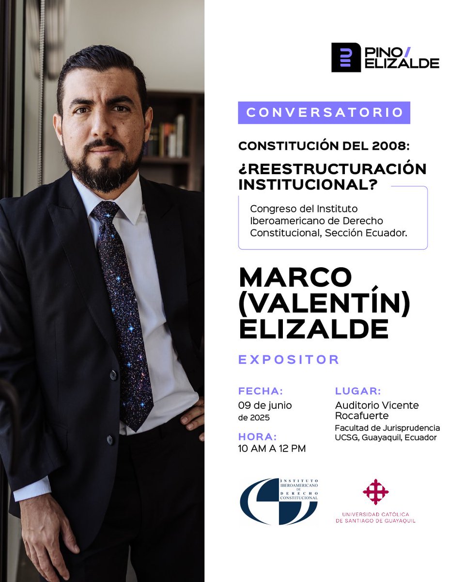 Pino Elizalde (@pinoelizalde) on Twitter photo Nuestro socio <a href="/valentingye/">Valentín Elizalde</a>, será panelista en el conversatorio “Constitución del 2008: ¿Reestructuración institucional?” en el marco del Congreso del Instituto Iberoamericano de Derecho Constitucional, Sección Ecuador. Nuestro socio <a href="/valentingye/">Valentín Elizalde</a>, será panelista en el conversatorio “Constitución del 2008: ¿Reestructuración institucional?” en el marco del Congreso del Instituto Iberoamericano de Derecho Constitucional, Sección Ecuador.