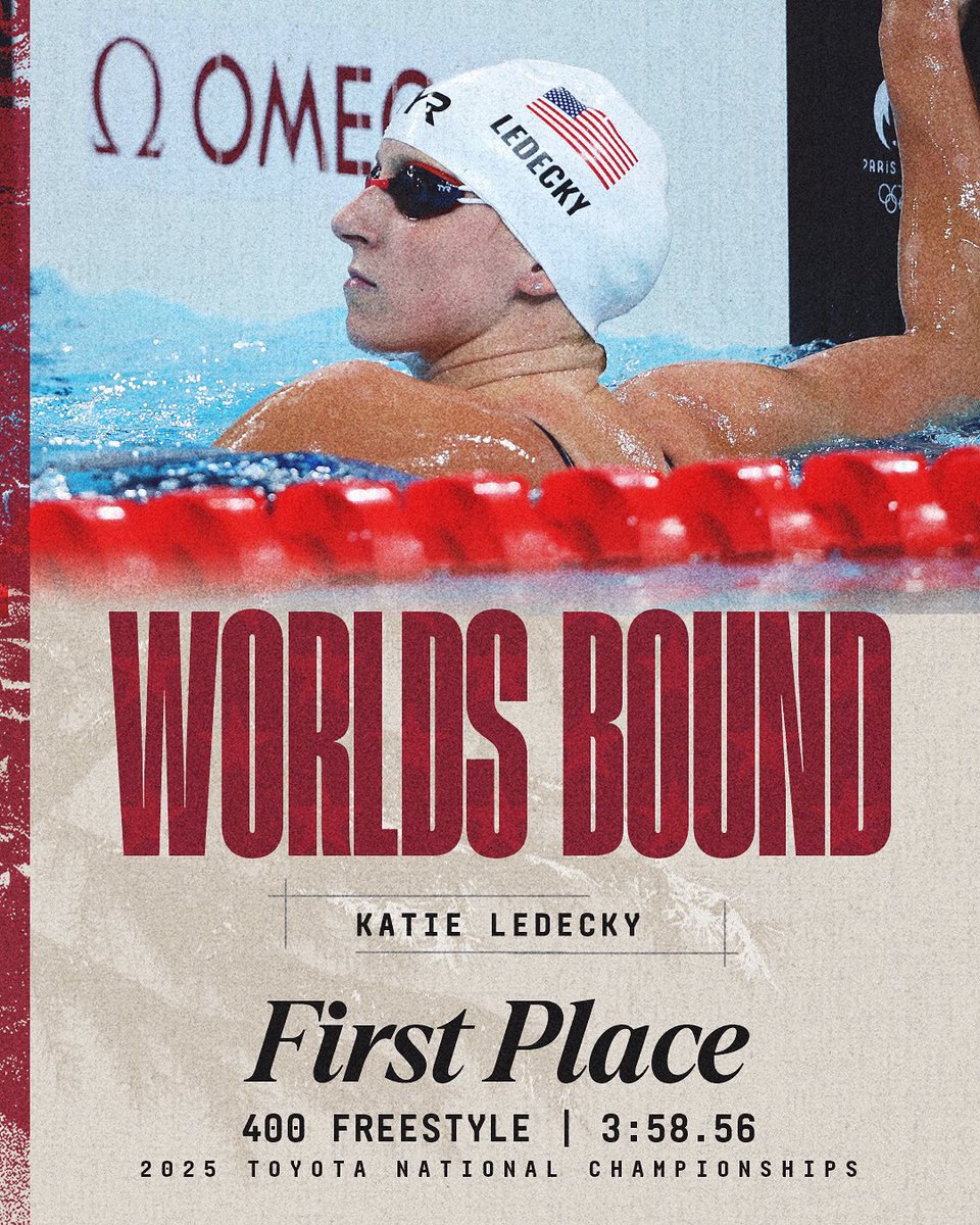 Cardinal alum Katie Ledecky locks in another event for Worlds, touching first in the 400 free to win the national title! 

#GoStanford