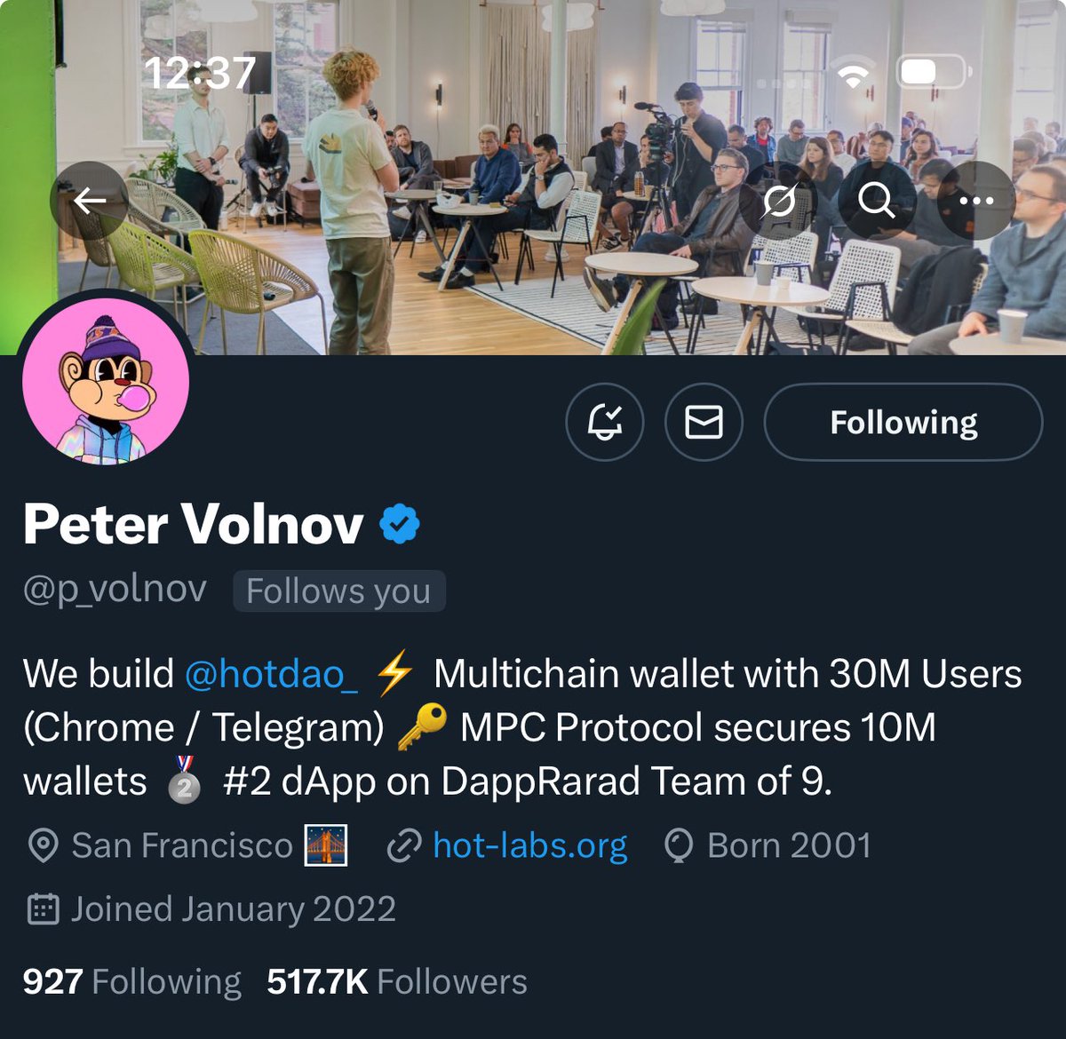 Marjid Cryptonite (@marjidofficial) on Twitter photo Who is active?
<a href="/hotdao_/">HOT Protocol 🔥</a> is a product you just can’t ignore. We keep building.
This Devs needs to learn from <a href="/p_volnov/">Peter Volnov</a>. Who is active?
<a href="/hotdao_/">HOT Protocol 🔥</a> is a product you just can’t ignore. We keep building.
This Devs needs to learn from <a href="/p_volnov/">Peter Volnov</a>.