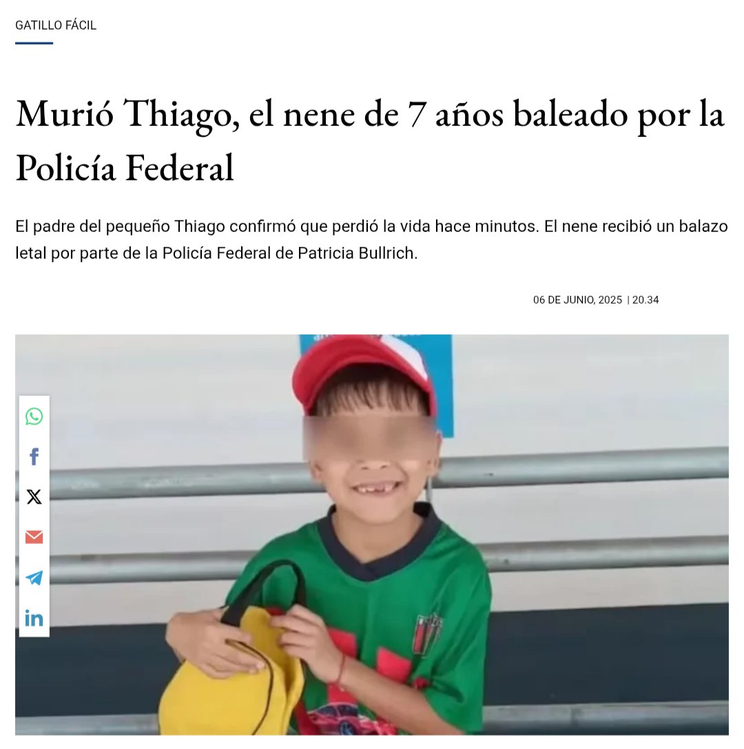 LA POLICÍA DE BULLRICH MATÓ A THIAGO