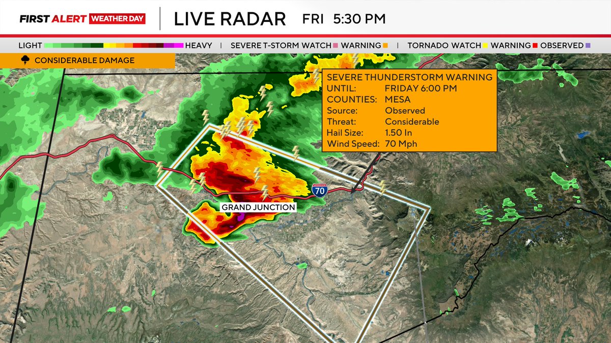 Destructive hail up to 1.5" in diameter will impact Grand Junction. Get away from any windows.