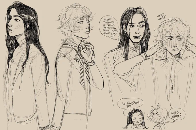 My ocs being cuties because it's pride month and these two are queer. 