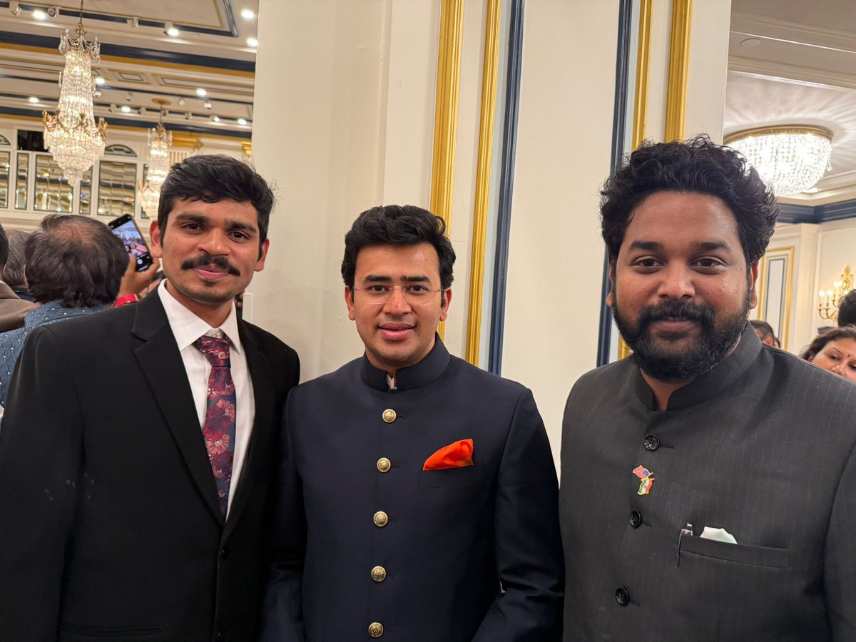Sai Srinivas Reddy B (@saisbhumireddy) on Twitter photo Had the opportunity to meet MP <a href="/Tejasvi_Surya/">Tejasvi Surya</a> and MP <a href="/HarishBalayogi/">G M Harish Balayogi</a> in Washington, D.C., during the visit of the All-Party Delegation led by MP Shashi Tharoor. We discussed the idea of One Nation, One Election. I shared my personal view that while the idea aims for efficiency, Had the opportunity to meet MP <a href="/Tejasvi_Surya/">Tejasvi Surya</a> and MP <a href="/HarishBalayogi/">G M Harish Balayogi</a> in Washington, D.C., during the visit of the All-Party Delegation led by MP Shashi Tharoor. We discussed the idea of One Nation, One Election. I shared my personal view that while the idea aims for efficiency,