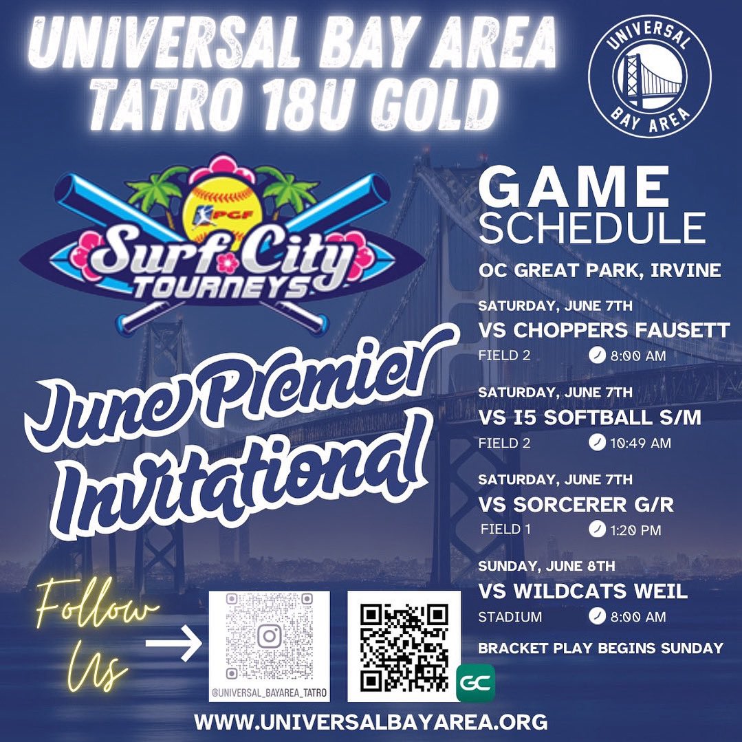 Viviana Moguel (@vivianamog97270) on Twitter photo Summer ball has finally started. Here is <a href="/UniversalTatro/">Universal Bay Area-Tatro 18U Gold</a> schedule for this weekend in Irvine at the Surf City June Permier Tournament. Let’s go UBA!!! Summer ball has finally started. Here is <a href="/UniversalTatro/">Universal Bay Area-Tatro 18U Gold</a> schedule for this weekend in Irvine at the Surf City June Permier Tournament. Let’s go UBA!!!