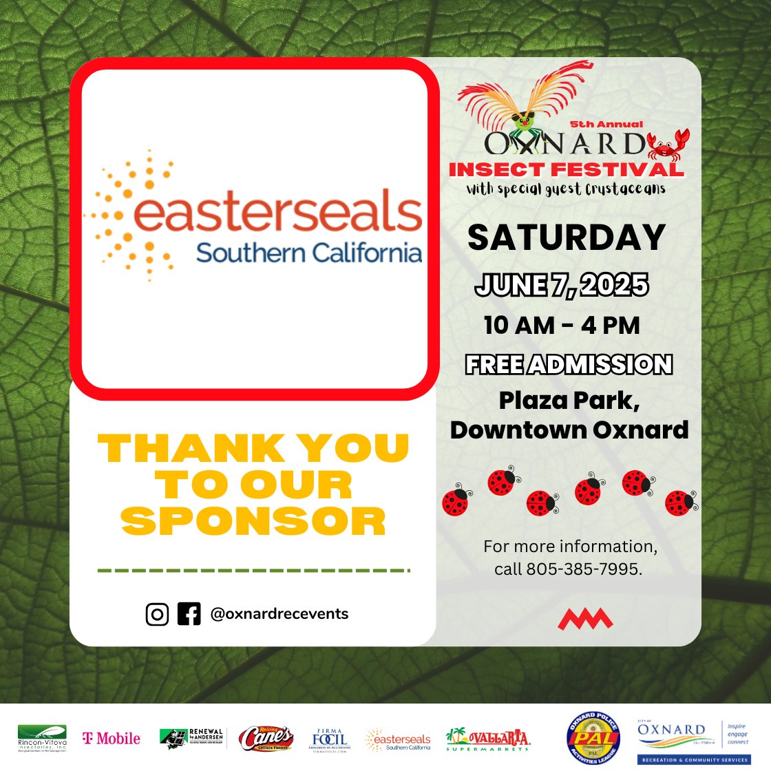 OxnardRecEvents's tweet image. Thank you Easterseals Socal a sponsor of the 2025 Oxnard Insect Festival!
Easterseals So Cal has been breaking down barriers &amp;amp; creating opportunities for people of all abilities. Their support of this festival highlights, shared commitment to education, accessibility, &amp;amp;community.