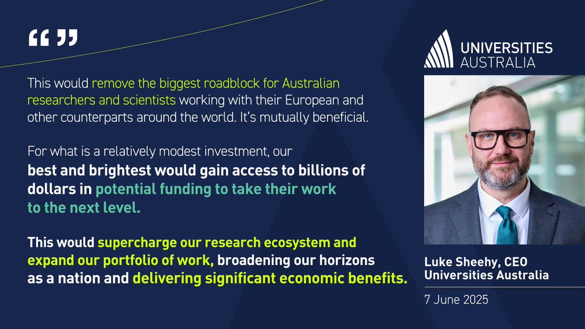 Universities Australia (@uniaus) on Twitter photo Our CEO <a href="/LukeSheehyUA/">Luke Sheehy</a> on signing up to Horizon Europe to help build
Australia’s economic resilience.
#HorizonEurope #AustraliaEU #AustralianResearch #GlobalCollaboration Our CEO <a href="/LukeSheehyUA/">Luke Sheehy</a> on signing up to Horizon Europe to help build
Australia’s economic resilience.
#HorizonEurope #AustraliaEU #AustralianResearch #GlobalCollaboration