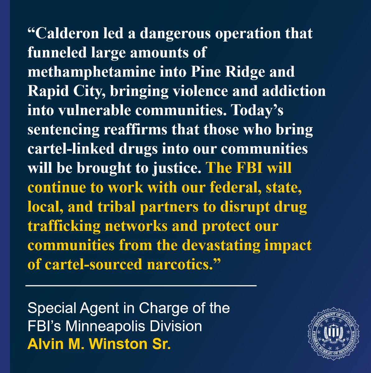 FBIMinneapolis's tweet image. Guillermo Calderon was sentenced to 25 Years in federal prison for leading a methamphetamine conspiracy within the Pine Ridge Indian Reservation and Rapid City Area.
Read More: ow.ly/QNnl50W5Qf5