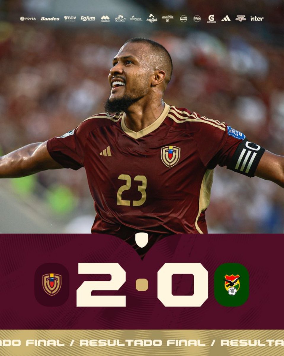 "Vinotinto" es tendencia porque derrotamos 2-0 a Bolivia y actualmente estamos en puestos de repechaje.

Venezuela depende de sí misma para ir al mundial 2026 🇻🇪🇻🇪🇻🇪🇻🇪