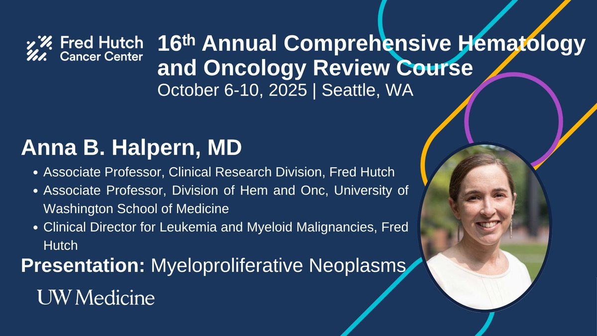 🎓 Faculty Spotlight: Anna B. Halpern, MD—expert in leukemia and myeloid malignancies—will present on Myeloproliferative Neoplasms at the Hem &amp; Onc Review Course, Oct 6–10 in Seattle. Join us in person! 
uw.cloud-cme.com/MJ2601 <a href="/UWMedicine/">UW Medicine</a>  <a href="/fredhutch/">Fred Hutch Cancer Center</a>  <a href="/RyanCassaday/">Ryan Cassaday</a>  <a href="/MollyTokaz/">Molly Tokaz</a>