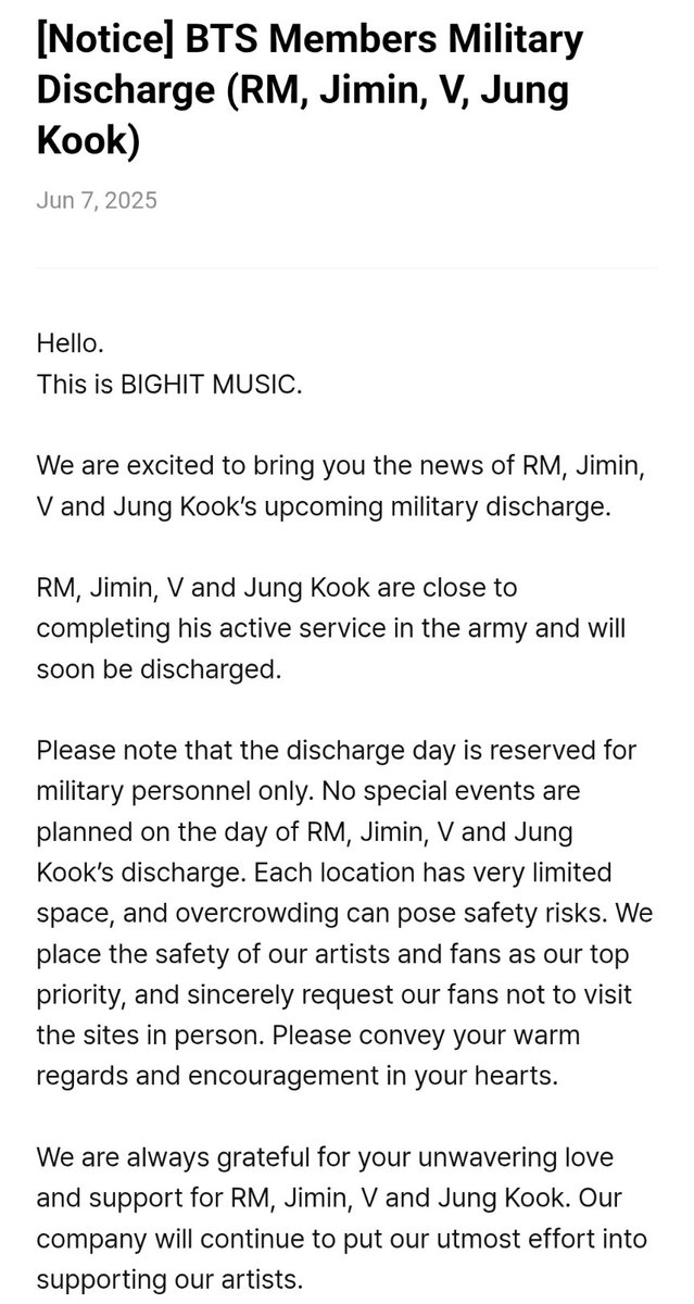 mhereonlyforbts's tweet photo. OMG BIGHIT NOTICE OF DISCHARGE FOR NAMJOON,TAEHYUNG, JIMIN AND JUNGKOOK 😭😭😭 https://t.co/8RFrw6uZnN