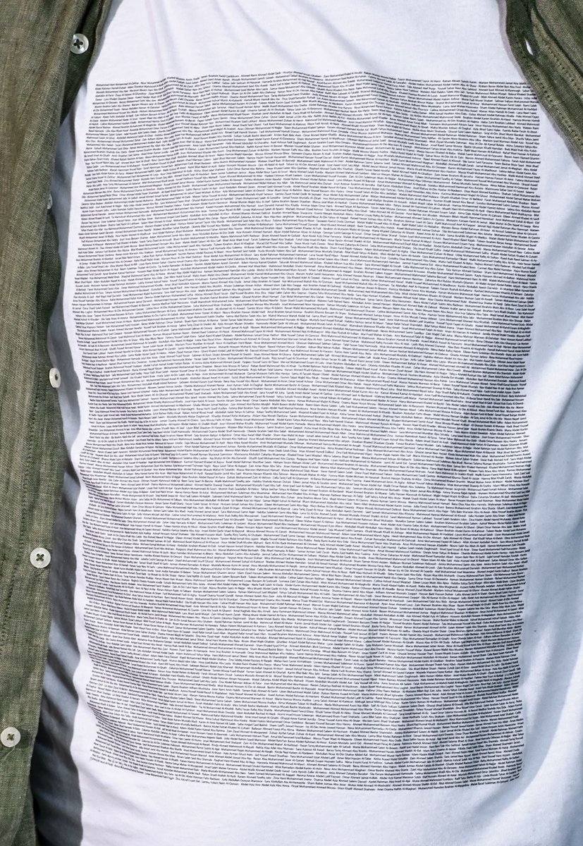 カンヌでのジュリアン・アサンジのTシャツには、2023年以降にイスラエル軍によって殺害された5歳以下のパレスチナ人の子ども4,986人の名前が記されている👀

[写真：デビッド・フィッシャー］