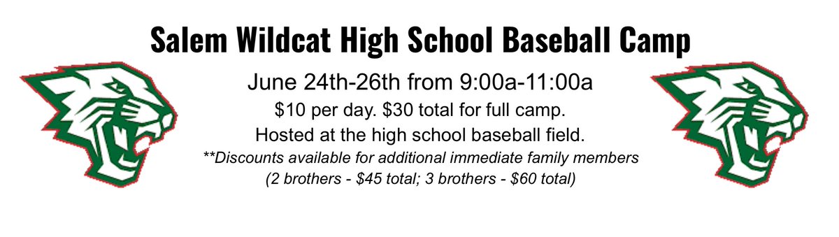 Wildcats Baseball Camp!! Let’s Go!!! 
Hope to see you all there!
