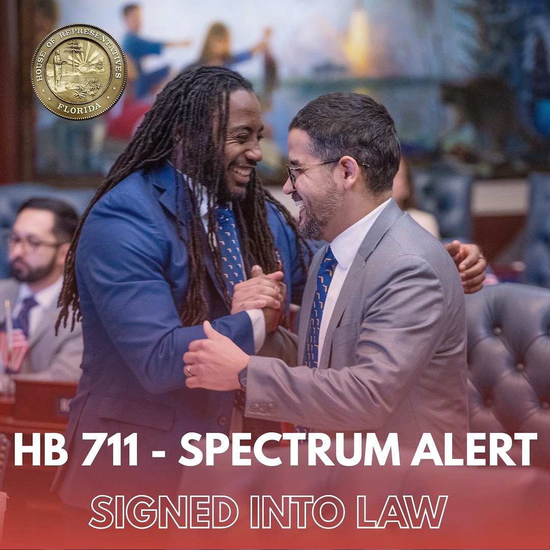 Representative Daryl Campbell (@repcampbell_fl) on Twitter photo 🎉 Big news! Spectrum Alert has officially been signed into law — a huge step forward for protecting children on the spectrum and empowering our community to come together. Thank you to <a href="/DavidBorreroFL/">DavidBorreroFL</a> for your unwavering commitment in making this vital legislation a reality! 🙌 🎉 Big news! Spectrum Alert has officially been signed into law — a huge step forward for protecting children on the spectrum and empowering our community to come together. Thank you to <a href="/DavidBorreroFL/">DavidBorreroFL</a> for your unwavering commitment in making this vital legislation a reality! 🙌