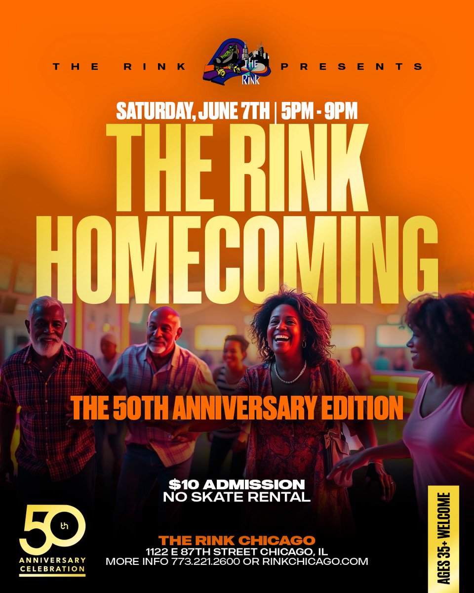 🎉 TOMORROW at The Rink Chicago🎉

🛼 Glow in the Dark | 12–4PM (All Ages)
🎨 Mural reveal + skate fun! $8 + $4 rental

👑 The Rink Homecoming | 5–9PM (35+)
🔥 OG vibes, no rental needed | $10

🌟 Rising Legends | 9PM–1AM (18+)
💃🏾 JB heat &amp; late-night groove | $10 + $4 rental