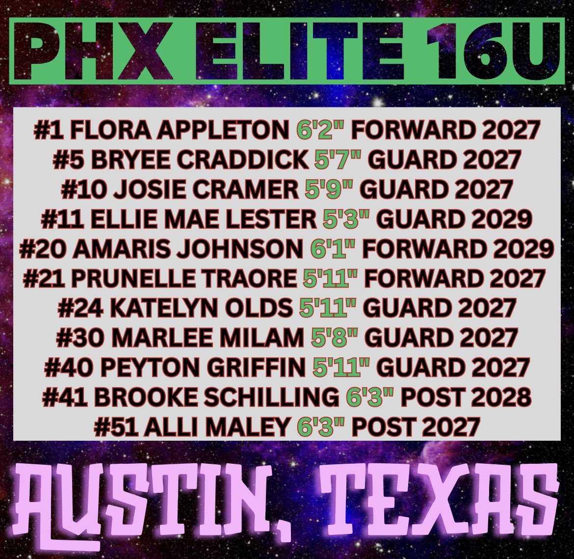 Phoenix Select (@phoenixselect) on Twitter photo PHX Elite 16U playing in TJ Showcase this weekend at RRSC‼️
1 player w/ D1 offer✅
7 players w/ unofficial D1 visits✅
5 2027’s ranked in Texas✅
2 2029’s on Player Watch list✅
Multiple six footers✅
Tall guards✅
<a href="/girlzprepreport/">Girlz Prep Report</a> <a href="/PGHTexas/">Prep Girls Hoops Texas</a> <a href="/PGHCircuit/">Prep Girls Hoops Circuit 🏀</a> PHX Elite 16U playing in TJ Showcase this weekend at RRSC‼️
1 player w/ D1 offer✅
7 players w/ unofficial D1 visits✅
5 2027’s ranked in Texas✅
2 2029’s on Player Watch list✅
Multiple six footers✅
Tall guards✅
<a href="/girlzprepreport/">Girlz Prep Report</a> <a href="/PGHTexas/">Prep Girls Hoops Texas</a> <a href="/PGHCircuit/">Prep Girls Hoops Circuit 🏀</a>