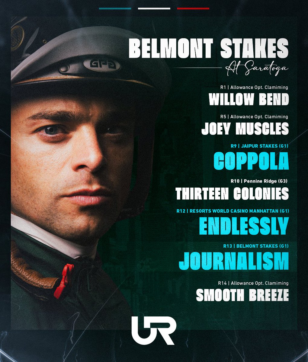 These are Umberto Rispoli's rides for the big day tomorrow at Saratoga