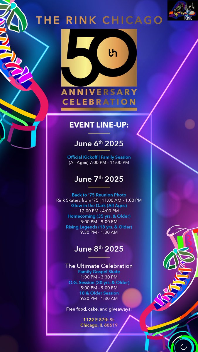 We are underway for the 50th anniversary at The Rink Chicago! Free food, cake, and giveaways all weekend long!

We’ll see you on the rink soon!