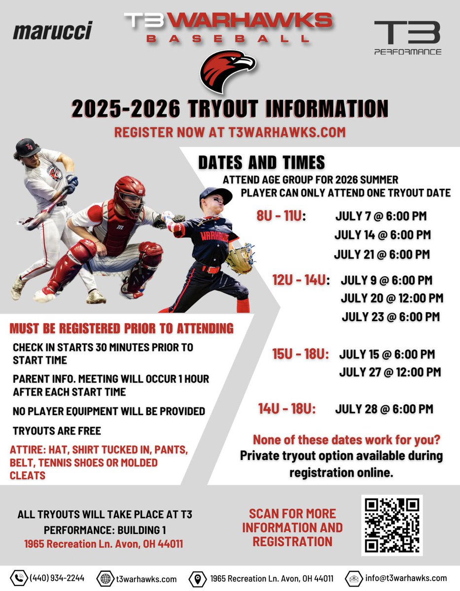 T3_Warhawks's tweet photo. 2025-2026 T3 Warhawks Tryout Registration is LIVE! 🚨🚨

Visit our website https://t.co/INf0BnS12K to sign up today ⚾️

We hope to see you there 💎 https://t.co/oJkhopySPy
