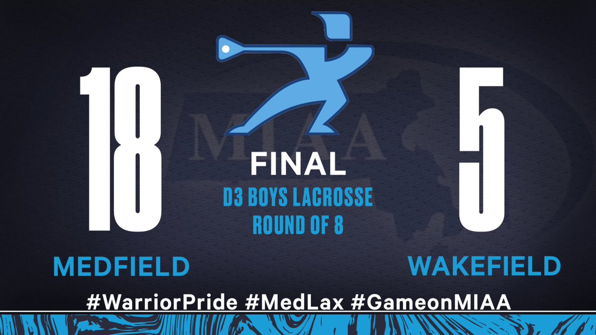 Medfield Athletics (@medfieldad) on Twitter photo D3 <a href="/MIAA033/">MIAA</a> Boys Lacrosse 🥍 Rd of 8 Final:
<a href="/Med_Lax/">Medfield HS Lacrosse</a> (#1) top <a href="/WMHS_Warriors/">Wakefield Athletics</a> (#8)
Medfield moving on to Final Four!
Great game & season to our fellow Warriors!
<a href="/coachmace/">Michael Mason</a> <a href="/TVLSportsMa/">TVL Sports Updates</a> <a href="/HometownWeekly/">Hometown Weekly</a> <a href="/MetroWestSports/">Daily News Sports</a> <a href="/GlobeSchools/">Boston Globe Schools</a> <a href="/BostonHeraldHS/">Danny Ventura</a> <a href="/BConn63/">Brendan Connelly</a> <a href="/TrevorHass/">Trevor Hass</a> D3 <a href="/MIAA033/">MIAA</a> Boys Lacrosse 🥍 Rd of 8 Final:
<a href="/Med_Lax/">Medfield HS Lacrosse</a> (#1) top <a href="/WMHS_Warriors/">Wakefield Athletics</a> (#8)
Medfield moving on to Final Four!
Great game & season to our fellow Warriors!
<a href="/coachmace/">Michael Mason</a> <a href="/TVLSportsMa/">TVL Sports Updates</a> <a href="/HometownWeekly/">Hometown Weekly</a> <a href="/MetroWestSports/">Daily News Sports</a> <a href="/GlobeSchools/">Boston Globe Schools</a> <a href="/BostonHeraldHS/">Danny Ventura</a> <a href="/BConn63/">Brendan Connelly</a> <a href="/TrevorHass/">Trevor Hass</a>