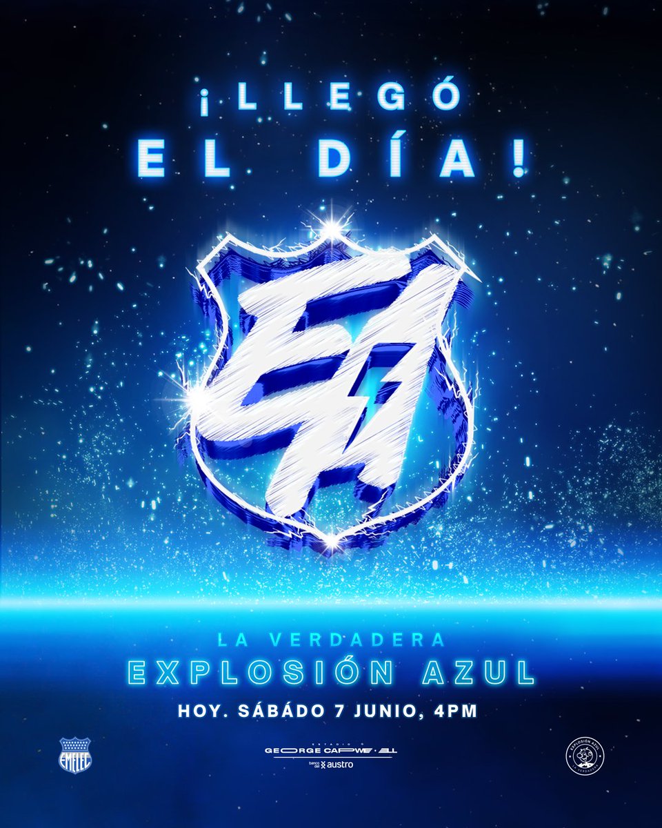 CSEmelec's tweet photo. 🔵🔥 ¡ES HOY!
El Capwell se enciende…
💥 Explosión Azul 2025
Fútbol, música y una hinchada que nunca falla.

🎶 Los Pibes Chorros, Jean Savi, Don Kolo, Renn OG y la Banda BDP
📍 Puertas abren: 15h00
🎤 Show artístico: 17h00
🔵 Presentación de plantilla: 19h00
⚽ Partido: 20h00

💬 ¡No faltes! Hoy se vive, hoy se siente, hoy... explota la #caldera.

#EsHoy #ExplosiónAzul2025 #VamosBombillo #CapwellLate #PasiónEléctrica
