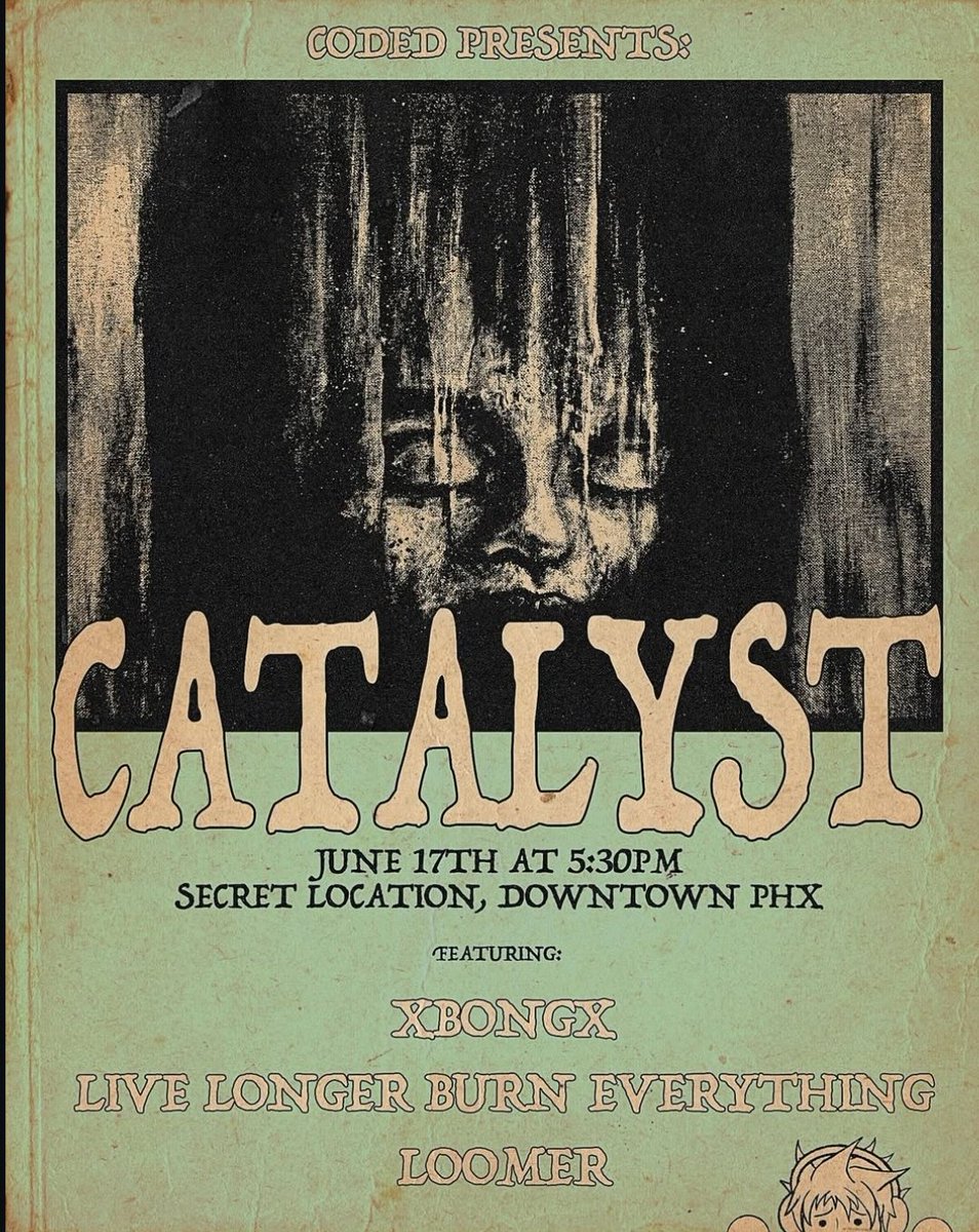 howdy! 🤠 doing my annual check in to let yall know about our upcoming shows:

6/10 in TUC w Michael Cera Palin, Aren't We Amphibians, and New Misphoria at Club Congress

6/17 in PHX w Catalyst, xBONGx, and Loomer at a new secret location downtown

hope to see you there 🖤