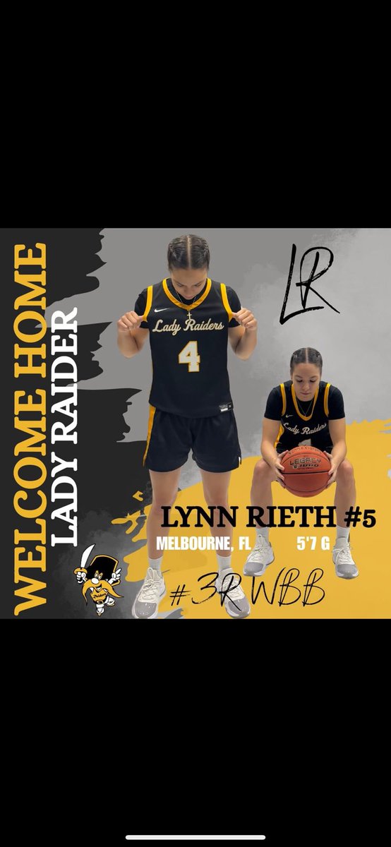 Excited to announce another newcomer for the 2025-2026 season, Lynn Rieth! Lynn comes to us from Melbourne, Florida after playing last year at East Florida State. We are excited to have Lynn a part of our squad! Lady Raider fans, let’s all welcome Lynn to our family💛🖤
