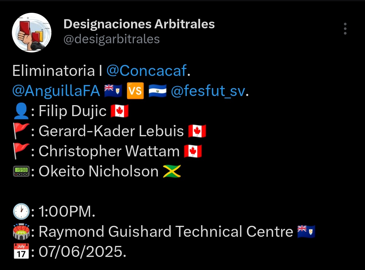 Arbitraje canadiense y jamaiquino
Anguila vs El Salvador.