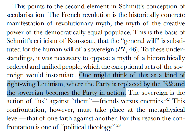James: They're Woke Right.

Them: Who?

James: Well, the ones who believe Carl Schmitt.

Them: That's slander!

Philosopher Tracy Strong talking about Carl Schmitt's program in the foreword to one of Carl Schmitt's books: "One might think of this as a kind of right-wing Leninism,
