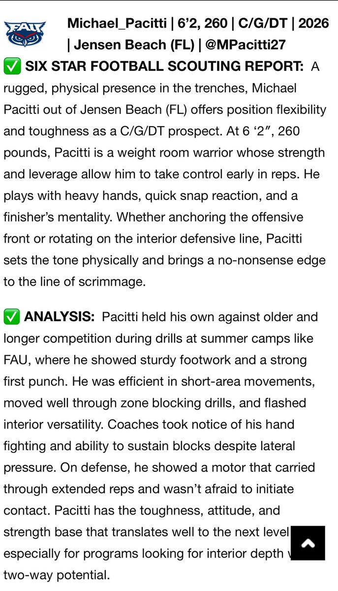 Thank you to <a href="/sixstarfootball/">Six Star Football | PLUS+</a> &amp; <a href="/FAUFootball/">Florida Atlantic Football</a> for naming me a standout player at the FAU x FSU prospect camp. 

<a href="/CoachBerry247/">Coach Brandon Berry</a> 
<a href="/KennyBa55577845/">Kenny Ball</a> 
<a href="/CoachPitty/">Thomas Pitt</a> 
<a href="/caffeyjbhs/">Coach CaffeyJBHS Football</a> 
<a href="/dnorwoodallout/">Coach D</a> 
<a href="/CoachHamby/">Stephen Hamby</a> 
<a href="/CoachHand/">Herb Hand</a>