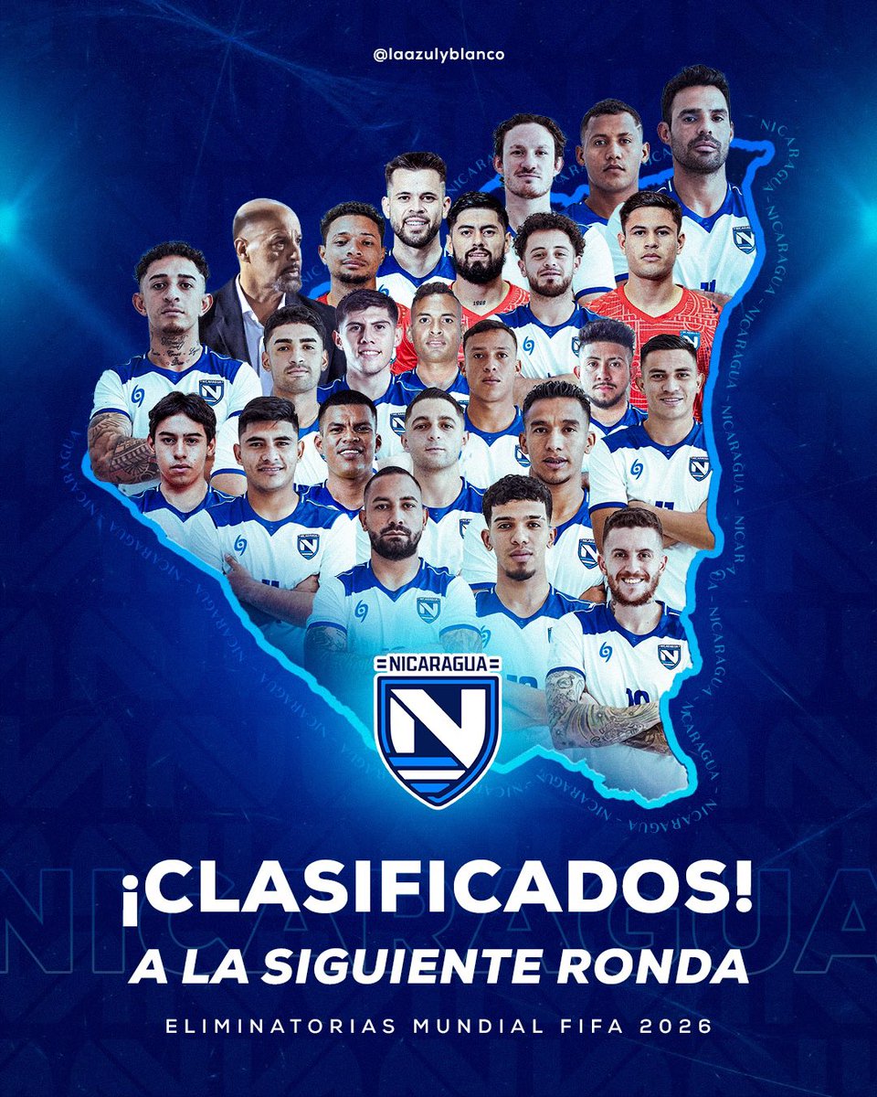 LaAzulyBlanco's tweet photo. 🏆 ¡𝗛𝗶𝘀𝘁𝗼́𝗿𝗶𝗰𝗼!
𝗖𝗟𝗔𝗦𝗜𝗙𝗜𝗖𝗔𝗗𝗢𝗦 𝗔 𝗟𝗔 𝟯𝗥𝗔 𝗥𝗢𝗡𝗗𝗔 🇳🇮

Nicaragua clasifica a la 3ra ronda de Eliminatorias Mundialistas por primera vez en la historia. 🌍

🔥 Nos clasificamos junto a VOS y finalizamos esta noche como líder del Grupo D. https://t.co/LFrvRKbcjW