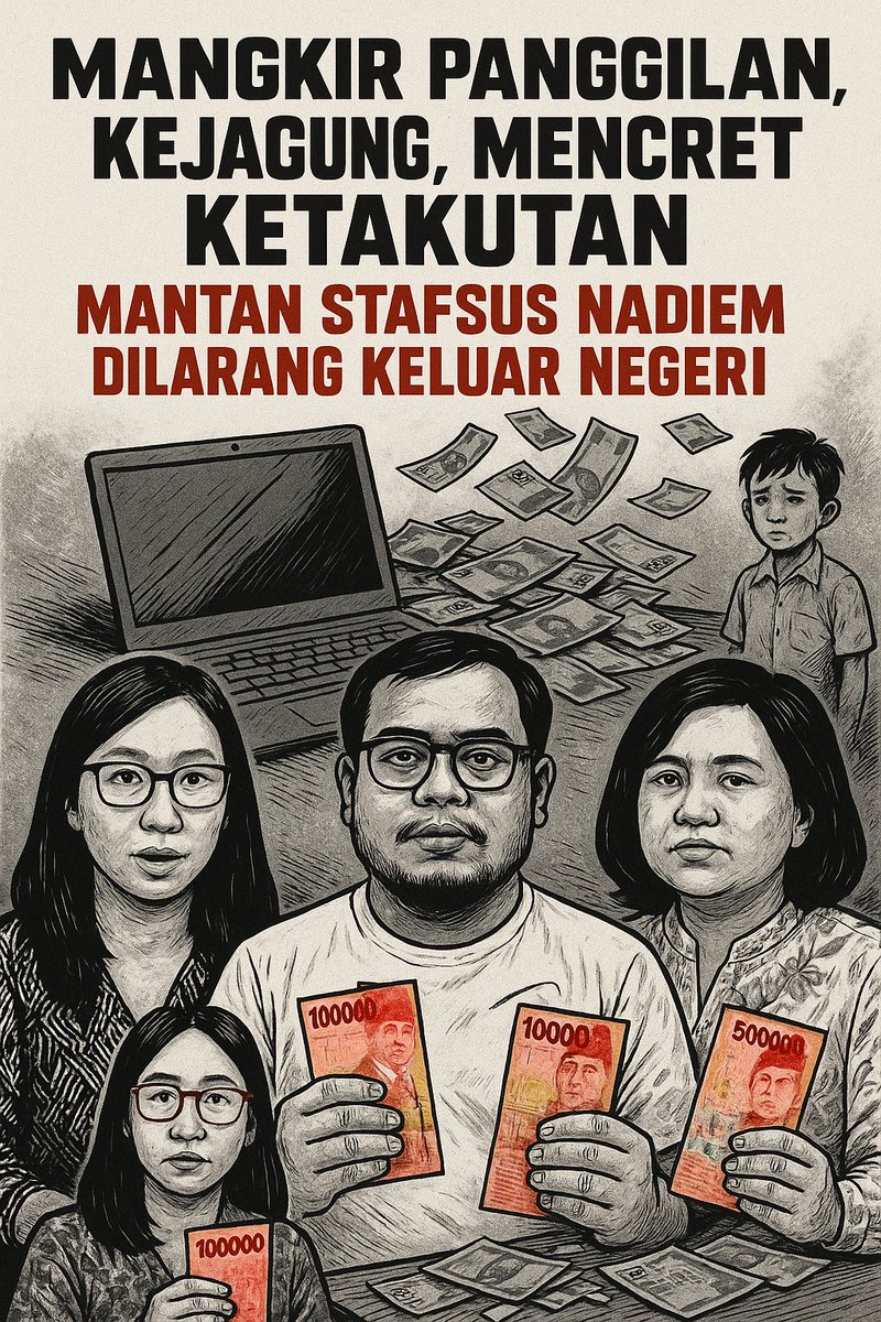 Dari mangkir dari panggilan Kejagung, sekarang dicekal ke luar negeri—mau lari ke mana lagi, Bos? Tiga eks stafsus Nadiem yang diduga ikut bancakan proyek Chromebook akhirnya kena rem. Gaya sok cuek waktu dipanggil, sekarang pucat waktu dicegat. Hukum emang suka telat, tapi kalau