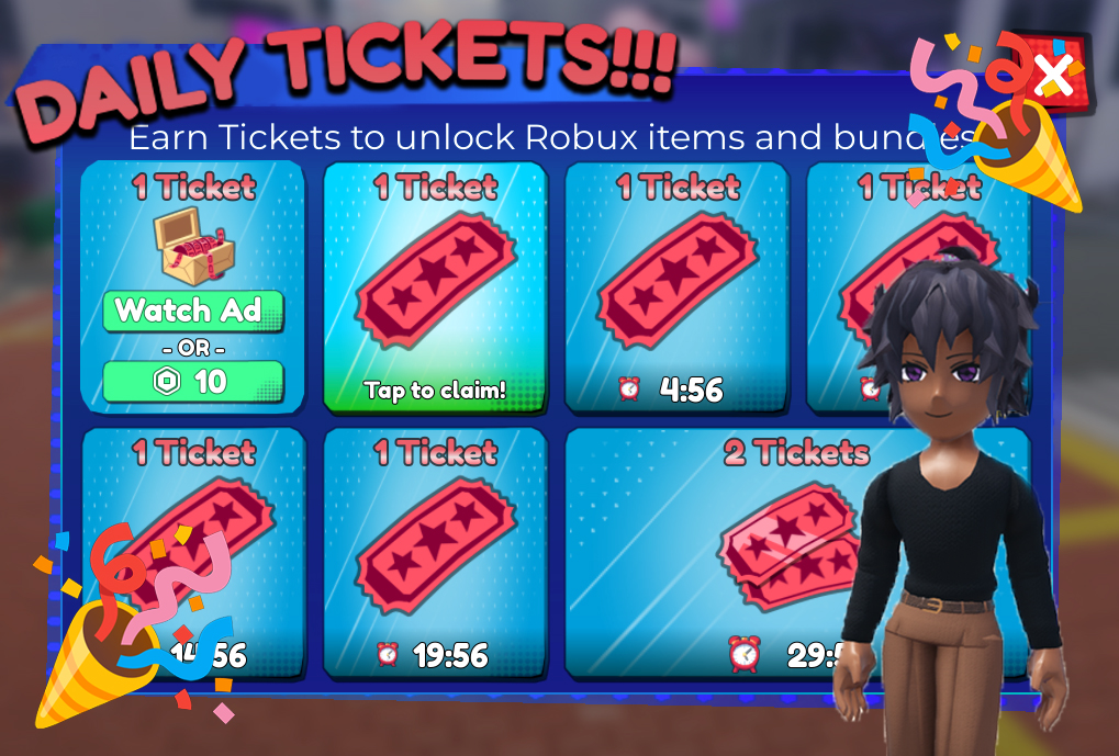 🎟️Daily Tickets are here in Anime Life!🎟️

Earn up to 8 tickets every day by playing!
Use them to grab furniture, clothes, and tools. All without spending Robux 💸

Go claim yours now
#AnimeLife #Roblox