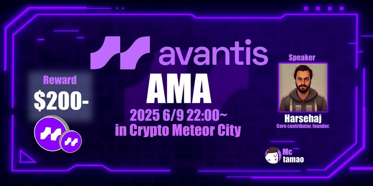 ／ 　  
 Crypto流星街 × Avantis
 6月9日(月) 22:00～  AMA緊急開催決定！  
＼    

Avantisは最大500倍のレバレッジと手数料ゼロで取引できるというのが特徴！
Cryptoトレーダーは必聴です！

またAMA開催を記念してGiveaway(25 USDC ×３)を実施！🎉

✅参加方法  
①Like,RT &amp; Follow
<a href="/avantisfi/">Avantis</a>
